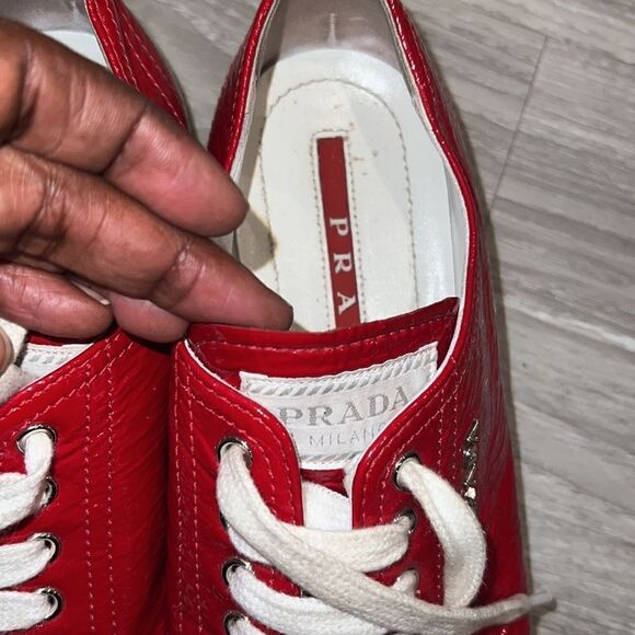RED PATENT LEATHER PRADA TENNIS SHOES - Picture 3 of 5